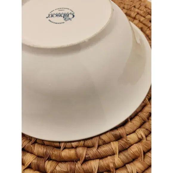 Gibson China Embossed Fruit Serving Bowl 9.5" Apple Grapes Leaves White Single - Picture 9 of 13